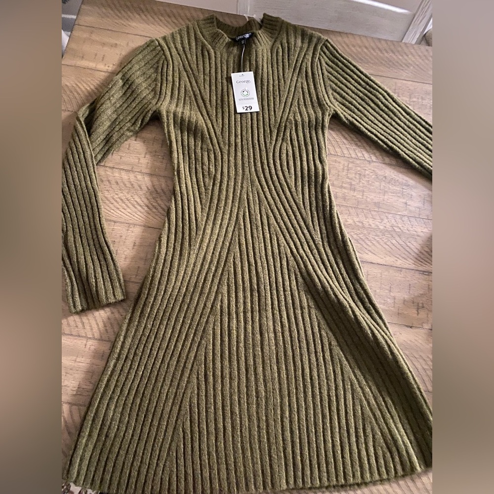 Ribbed Knit Olive Dress